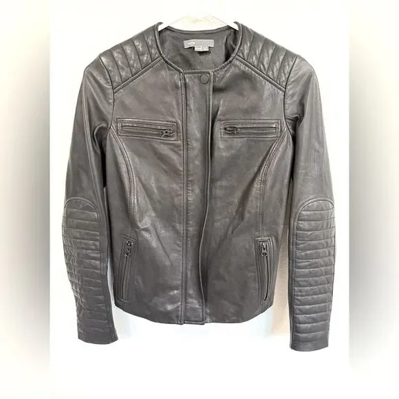 Vince Black Moto Leather Jacket Size XXS EUC - Picture 1 of 5